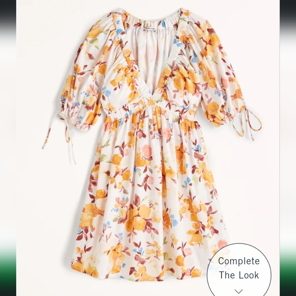 Poplin Puff Sleeve Babydoll Mini Dress - Picture 1 of 1